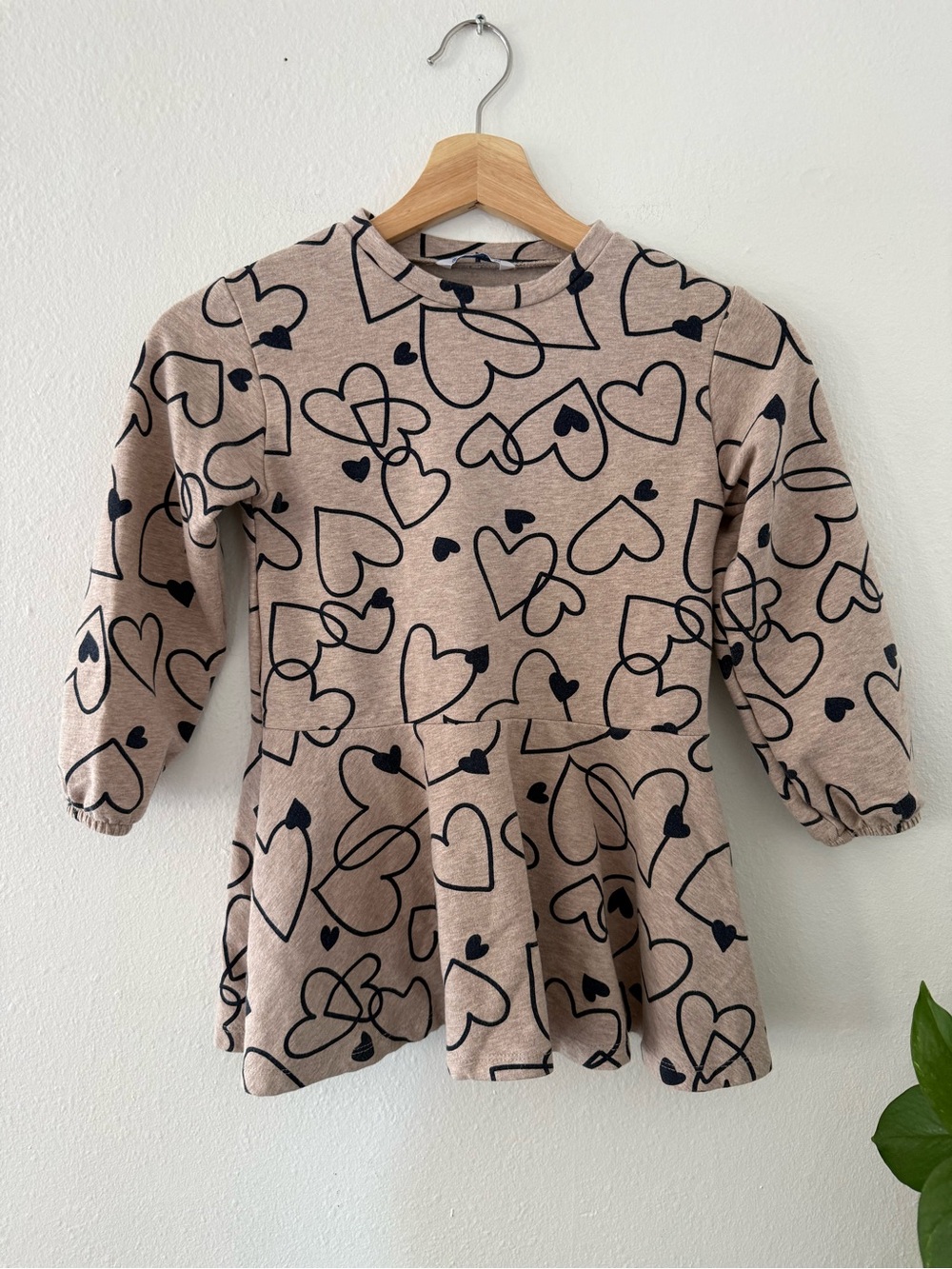 Mayoral Beige Heart Print Peplum Sweater Dress